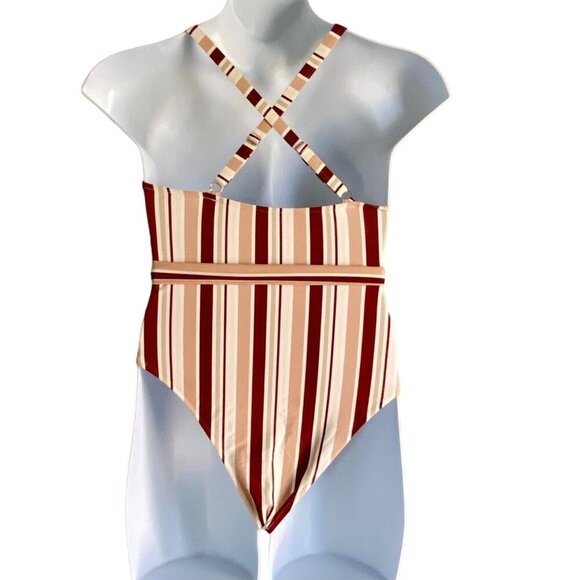 Cupshe One Piece Striped Cross Back Belted Swimsuit Women's Large NEW NWT - Picture 6 of 13